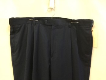 ROUNDTREE & YORK, Navy Blue, Polyester, Rayon, Solid, Navy, 2 Pleat Front, Zip Front, 4 Pockets, Cuff Hem