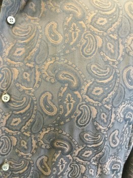 BANANA REPUBLIC, Black, Brown, Cotton, Paisley/Swirls, Paisley Jacquard, Button Front, Collar Attached, Long Sleeves, French Cuffs