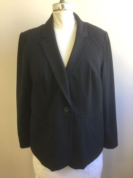 Womens, Blazer, LANE BRYANT, Black, Polyester, Rayon, Solid, 22, Single Breasted, Notched Lapel, 1 Button, 2 Welt Pockets, Seam at Waist, Lining is White with Gray Pinstripes