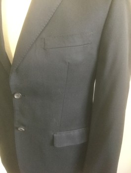 Mens, Suit, Jacket, RALPH LAUREN, Black, Wool, Solid, 42R, Single Breasted, Notched Lapel, 2 Buttons, 3 Pockets