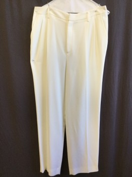 Womens, Slacks, ELLEN TRACY, Cream, Polyester, Cotton, Solid, 12, 1.5" Waistband with Belt Hoops, 2 Pleat Front, Zip Front, 2 Slant Pockets Front