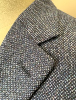 MALIBU CLOTHES, Navy Blue, Wool, Cashmere, 2 Color Weave, Single Breasted, Notched Lapel, 2 Buttons, 3 Pockets, Dark Purple Lining