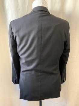 CARLO LUSSO, Black, Polyester, Rayon, Solid, Notched Lapel, Single Breasted, Button Front, 2 Buttons, 3 Pockets