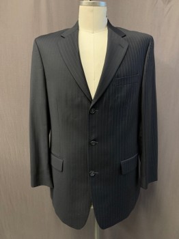 CALVIN KLEIN, Black, Brown, Wool, Stripes - Pin, Black with Brown Pin Stripe, Single Breasted, Collar Attached, Notched Lapel, 3 Buttons,  3 Pockets, Long Sleeves