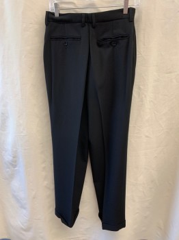BANANA REPUBLIC, Black, Wool, Ramie, Solid, Side Pockets, Zip Front, Pleat Front, Cuffed