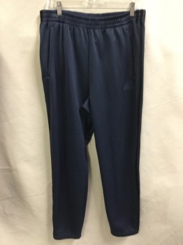 Mens, Sweatsuit Pants, ADIDAS, Steel Blue, Black, Polyester, Cotton, Solid, Stripes - Horizontal , L, Pants, Steel Bluewith 2 Side Black Stripes & Side Snaps, Elastic Waist Band