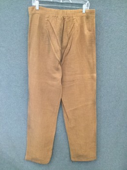 MTO, Brown, Linen, Solid, Pleated Front, Zip Fly, Elastic Back Waistband, Angled Knee Seams, Raw Hem, Aged