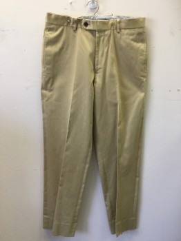 BROOKS BROTHERS, Khaki Brown, Cotton, Solid, Flat Front, Button Tab, 2 Side Pockets, 2 Back Welt Pockets, Belt Loops, Zip Fly