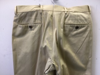 BROOKS BROTHERS, Khaki Brown, Cotton, Solid, Flat Front, Button Tab, 2 Side Pockets, 2 Back Welt Pockets, Belt Loops, Zip Fly