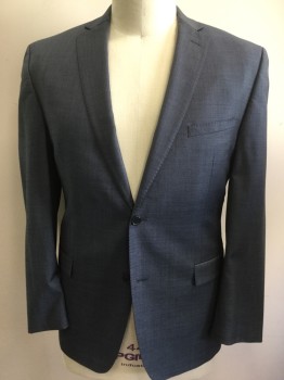 JOSEPH ABBOUT, Slate Blue, Wool, Solid, Single Breasted, Notched Lapel, Hand Picked Collar/Lapel, 3 Pockets, 2 Buttons
