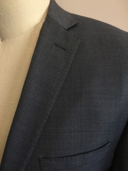 JOSEPH ABBOUT, Slate Blue, Wool, Solid, Single Breasted, Notched Lapel, Hand Picked Collar/Lapel, 3 Pockets, 2 Buttons