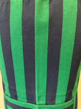 N/S, Navy Blue, Green, Cotton, Stripes - Vertical , 1 Pocket,