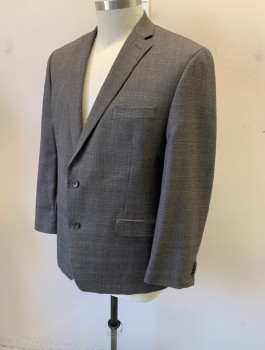 MICHAEL KORS, Gray, Charcoal Gray, Blue, Wool, Plaid, Single Breasted, Notched Lapel, 2 Buttons, 3 Pockets