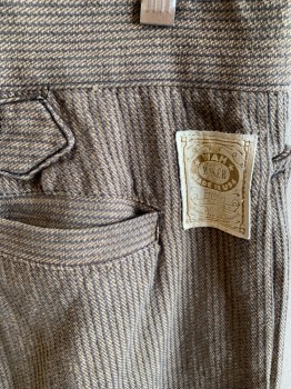 Mens, Historical Fiction Pants, WAH MAKER, Lt Brown, Dusty Black, Cotton, Stripes, 32/33, Twill, Flat Front, Button Fly, 3 Pockets + Watch Pocket, Suspender Buttons, Buckle Tab Back Waist