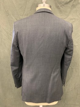 JACK VICTOR, Charcoal Gray, Wool, Birds Eye Weave, Single Breasted, Collar Attached, Notched Lapel, 2 Buttons,  3 Pockets