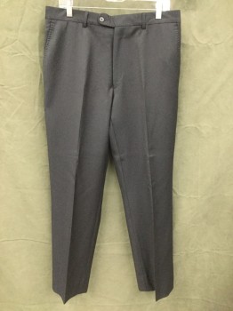 JOHN VARVATOS, Black, White, Wool, Stripes - Pin, Flat Front, Button Tab Waistband, 4 Pockets