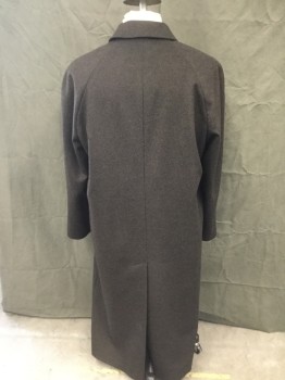 Mens, Coat, Overcoat, BATTAGLIA, Dk Brown, Wool, Cashmere, Heathered, 46, Single Breasted, Collar Attached, 2 Pockets, Long Sleeves, Raglan Back Sleeve