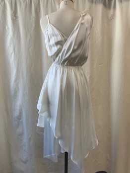 NL , White, Synthetic, Solid, Wrap Style, V-neck & V-back, Asymmetric Hem, One Strap with Knotted Bow