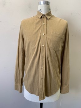 Mens, Casual Shirt, OUR LEGACY, Camel Brown, Silk, Solid, 33/34, 15, Button Front, Collar Attached, Long Sleeves, 1 Pocket,