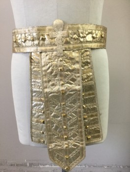 N/L, Gold, Vinyl, Synthetic, 2.5" Wide Belt with Hanging Tabs at Center Front and Center Back, Gold Jewels and Stripes of Fabric, Ankh Patch at Center Waist, Velcro Closures with Hidden Lacings, Worn Sides
