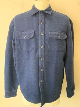 Mens, Casual Shirt, WALLACE & BARNES, Navy Blue, Cotton, Solid, L, Button Front, Long Sleeves, Collar Attached, 2 Flap Pockets, Heavy, Soft
