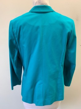 LANE BRYANT, Turquoise Blue, Poly/Cotton, Spandex, Solid, Notched Lapel, Single Breasted, Button Front, 1 Button, 2 Pockets
