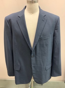 NAUTICA, Navy Blue, Polyester, Viscose, Solid, Single Breasted, 2 Buttons, 3 Pockets, Notched Lapel, Double Vent