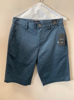 Mens, Shorts, RVCA, Navy Blue, Cotton, Polyester, Solid, 30, F.F, Slant And Back Pockets, Zip Front, Belt Loops,
