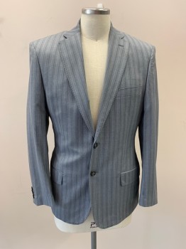 GALANTE, Lt Gray, Gray, White, Wool, Stripes - Pin, Notched Lapel, Single Breasted, 2 Buttons, 3 Pockets