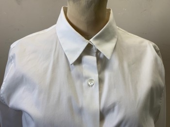 Womens, Blouse, THEORY, White, Cotton, Solid, M, Button Front, Long Sleeves, Collar Attached, Has Light Purple Stain Center Back on Yoke, See Detail Photo,