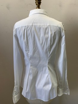 THEORY, White, Cotton, Solid, Button Front, Long Sleeves, Collar Attached, Has Light Purple Stain Center Back on Yoke, See Detail Photo,