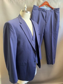 Mens, Suit, Jacket, Tommy Hilfiger, Navy Blue, Wool, Solid, 42 R, Notched Lapel, 2 Button Front, 3 Pockets,