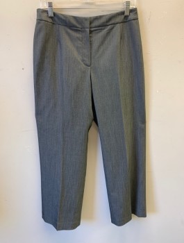 LE SUIT PETITE, Gray, Polyester, Viscose, 2 Color Weave, Pants, High Waist, Straight Leg, Zip Fly, 1.25" Wide Self Waistband, No Pockets, No Belt Loops