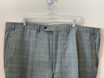 JACK VICTOR, Gray, Black, White, Blue, Wool, Glen Plaid, Pleated Front, Side And Back Pockets, Zip Front, Belt Loops,