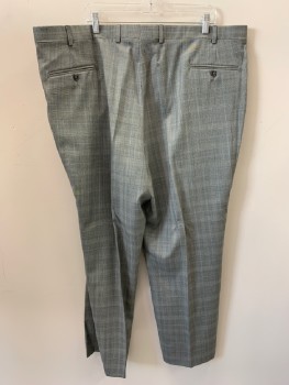 JACK VICTOR, Gray, Black, White, Blue, Wool, Glen Plaid, Pleated Front, Side And Back Pockets, Zip Front, Belt Loops,
