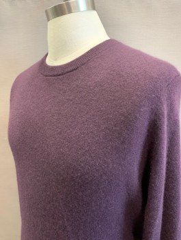 Mens, Pullover Sweater, BLOOMINGDALE'S, Aubergine Purple, Cashmere, Solid, M, Knit, Crew Neck, L/S