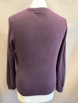 Mens, Pullover Sweater, BLOOMINGDALE'S, Aubergine Purple, Cashmere, Solid, M, Knit, Crew Neck, L/S