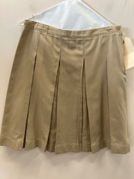 Childrens, Skirt, LANDS END, W30, 14, Khaki, Polyester, Drop Pleated, Side Zip, Knee Length