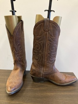 Mens, Cowboy Boots , LOREDO, 8D, Brown Leather, Beige Stitching, Vinyl Lining