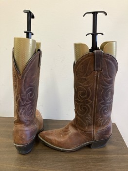 Mens, Cowboy Boots , LOREDO, 8D, Brown Leather, Beige Stitching, Vinyl Lining