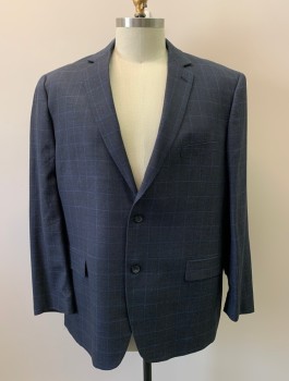 Mens, Sportcoat/Blazer, PRONTO UOMO, Slate Blue, Multi-color, Wool, Plaid, 52L, Single Breasted, 2 Buttons, Notched Lapel, 3 Pockets, Light Blue And Brown In Plaid