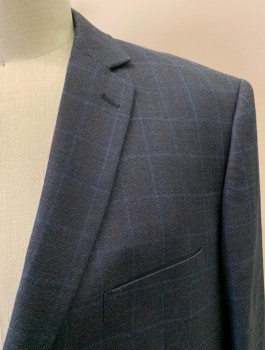 Mens, Sportcoat/Blazer, PRONTO UOMO, Slate Blue, Multi-color, Wool, Plaid, 52L, Single Breasted, 2 Buttons, Notched Lapel, 3 Pockets, Light Blue And Brown In Plaid