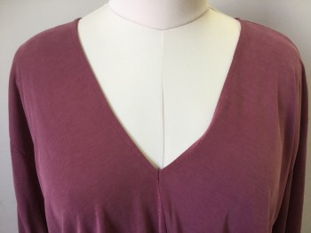 ASTR, Maroon Red, Modal, Polyester, Solid, Faded Maroon, Deep V-neck, Long Sleeves, with Self Tie  Knot Front Center Hem