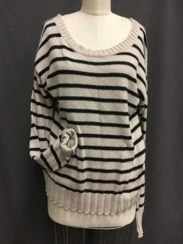 ALC, Navy Blue, Oatmeal Brown, Cashmere, Stripes - Horizontal , Scoop Neck, Long Sleeves, Rib Knit Trim