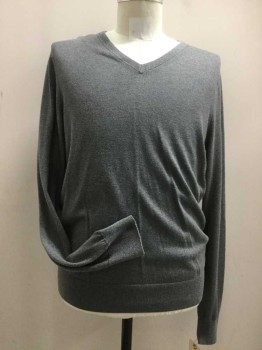 Mens, Pullover Sweater, BANANA REPUBLIC, Gray, Silk, Cotton, Solid, L, V-neck, Long Sleeves,