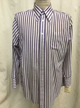 Mens, Dress Shirt, KINGS ROAD, White, Blue, Red, Polyester, Cotton, Stripes, XL, Long Sleeves, Button Front, Collar Attached, 1 Pocket,