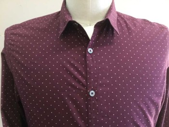 PAUL SMITH, Maroon Red, White, Red, Blue, Orange, Cotton, Dots, Maroon with White Dots, and Scatter Red, Blue, Orange Dots, Collar Attached, Button Front, Long Sleeves,
