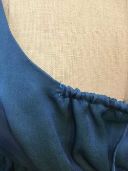 N/L, Dk Blue, Silk, Solid, Reproduction Early 1800's/Regency, Silk Chiffon, Rounded Square Neck with Drawstring Panel with Ties at Center Front, Elastic Empire Waist, 1" Wide Cuffs with No Button, Floor Length Hem