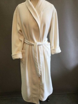 Womens, SPA Robe, NATORI, Cream, Polyester, Solid, XL, Fleece, Shawl Lapel, Long Sleeves, Rolled Cuffs, 4 Lines of Top Stitching at Cuffs, Lapel/Front, 2 Patch Pockets at Hips, **2 Piece, with Matching Fabric Sash Belt