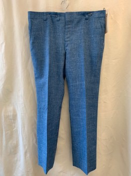 Mens, Pants, N/L, French Blue, Cotton, Polyester, Heathered, Ins:34, W:40, with White Heather/Streaks, Flat Front, Zip Fly, 4 Pockets, 1/2" Wide Belt Loops, Boot Cut Leg,